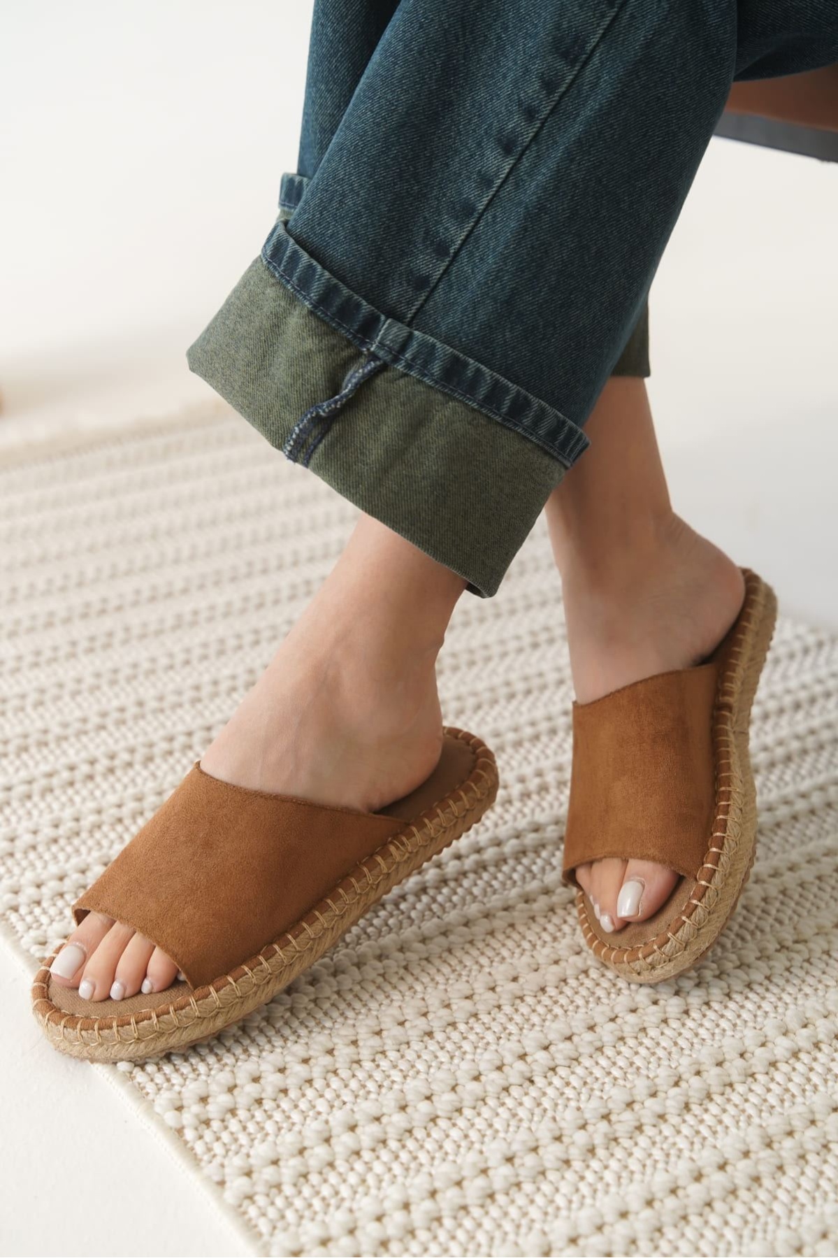 Grey Süet Taba Kadın Terlik