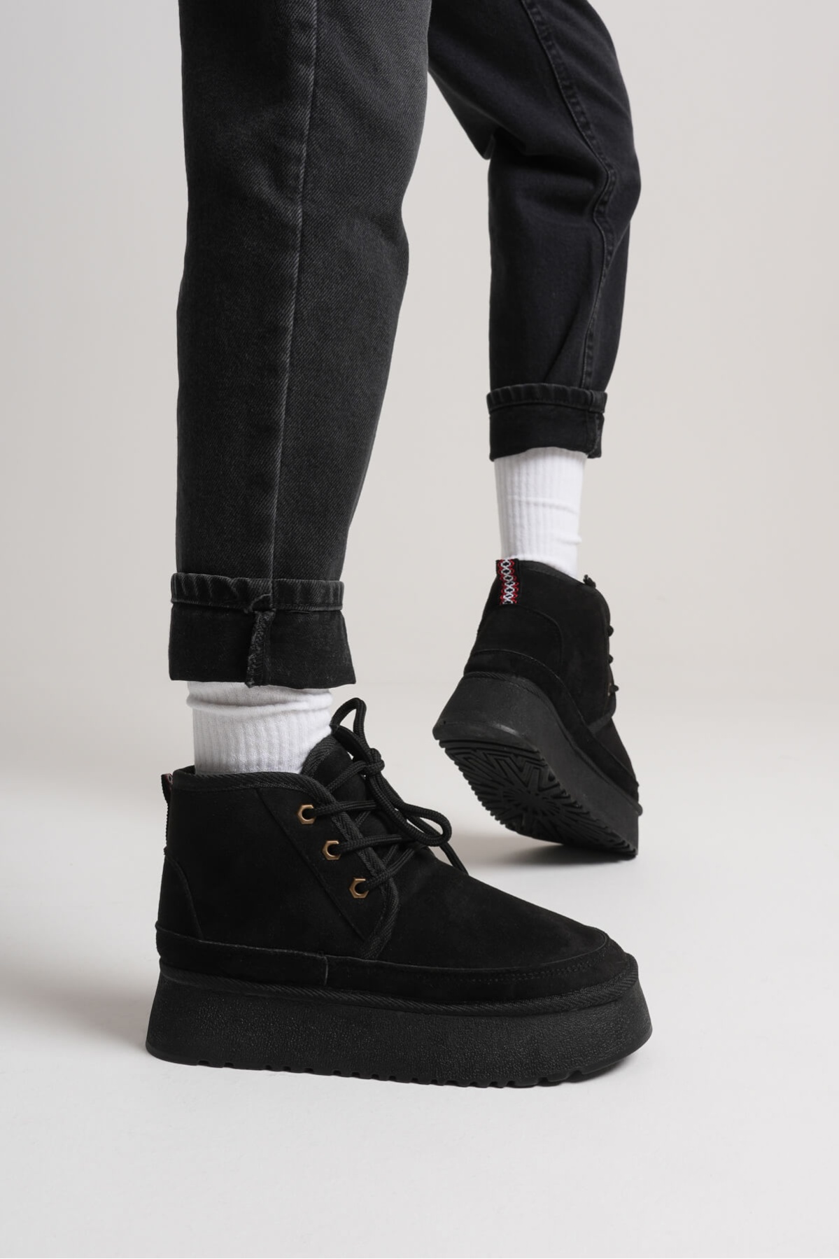 Elena Kadın Siyah Kışlık İçi Kürklü Kalın Taban Bot