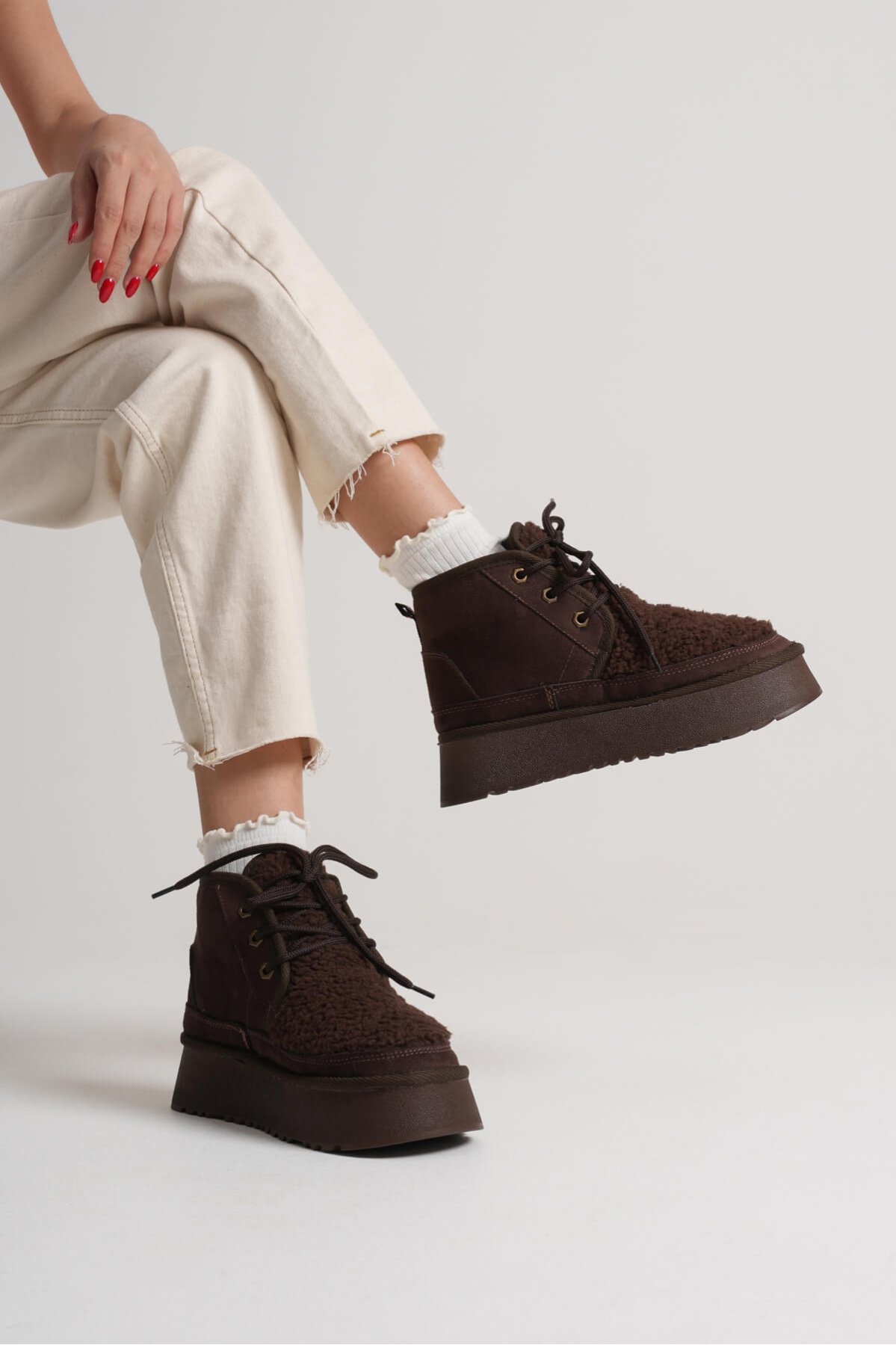 Loana Kadın Kürklü Acı Kahve Kışlık Kalın Tabanlı Bot