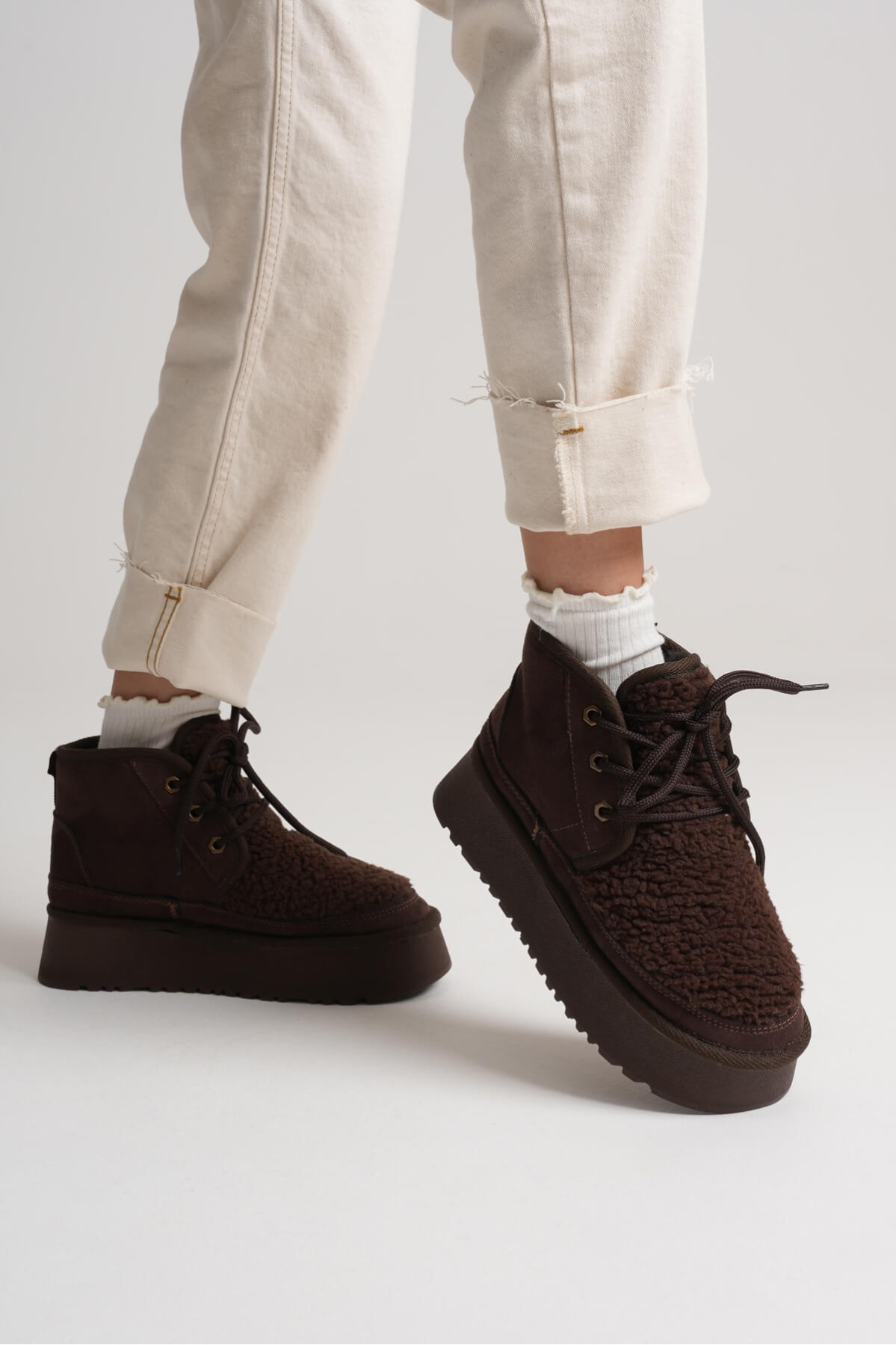 Loana Kadın Kürklü Acı Kahve Kışlık Kalın Tabanlı Bot