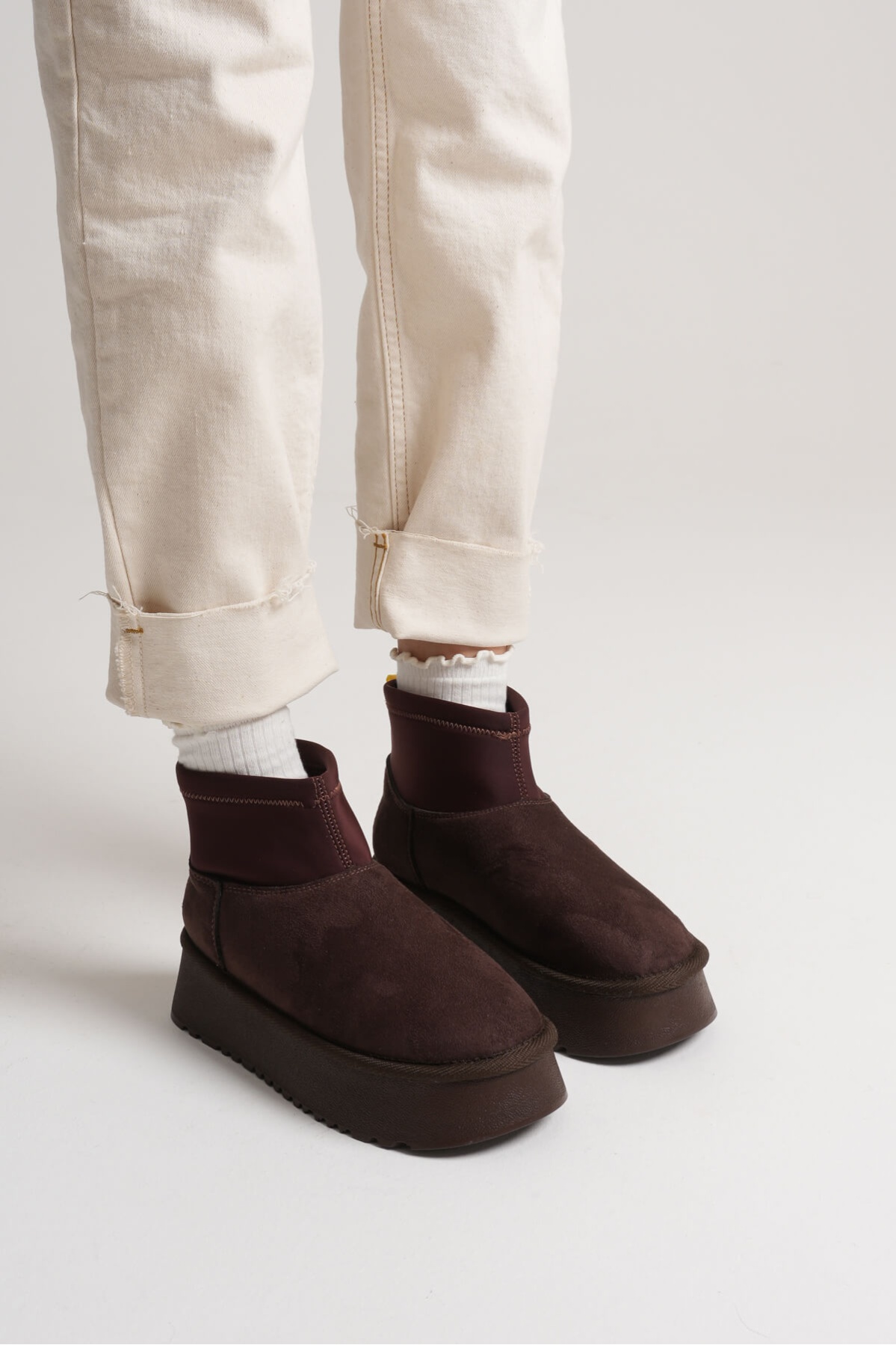 Nadia Kadın Acı Kahve Kışlık İçi Kürklü Kalın Taban Bot