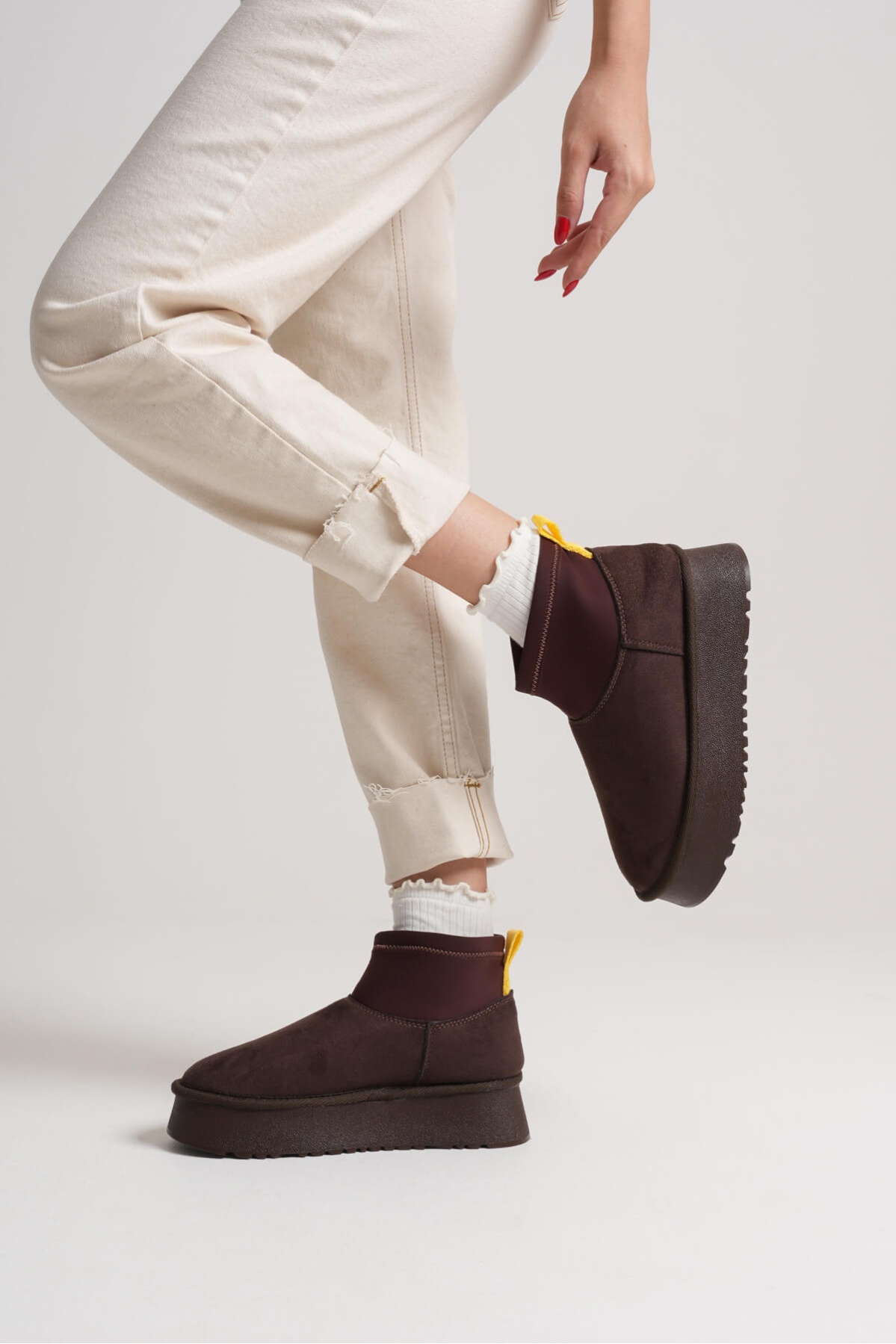 Nadia Kadın Acı Kahve Kışlık İçi Kürklü Kalın Taban Bot