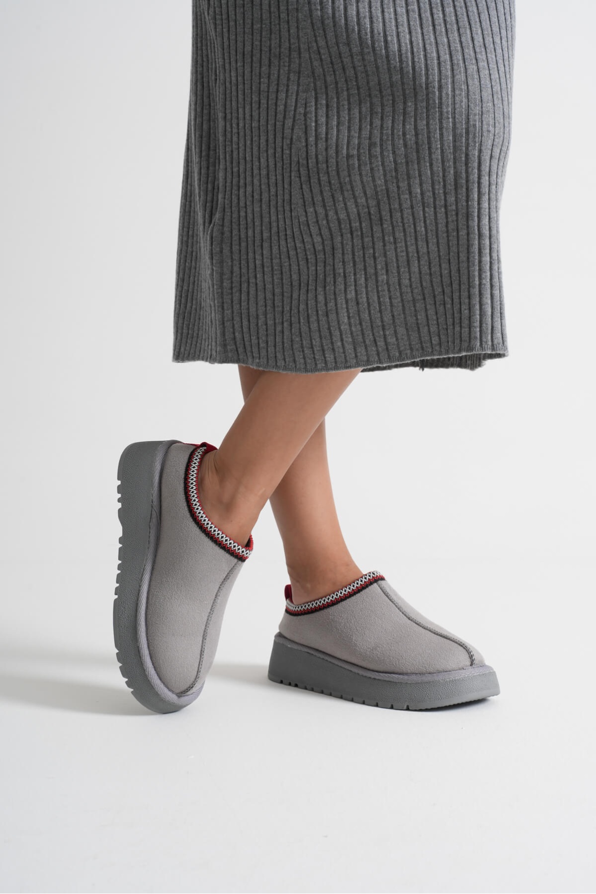 Elsa Kadın Gri Kışlık Kürklü Terlik