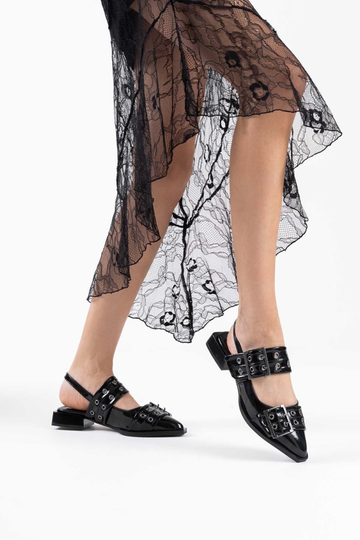 Pony Siyah Rugan Kemer Detaylı Kadın Topuklu Ayakkabı