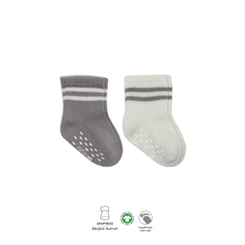 Çemberli Kaymaz Soket Çorap 2Li BS10125 Gri Ekru