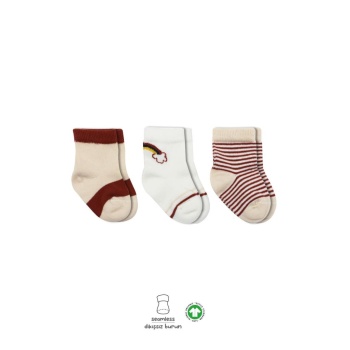 3Lü Penye Rainbow Soket Çorap BS10113 Kiremit