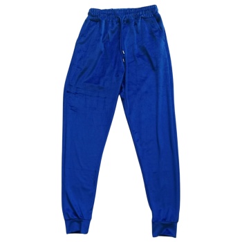 Parlak Kadife Cepli Pantolon Eşofman Pijama Altı Unisex Lastikli Paça Mavi