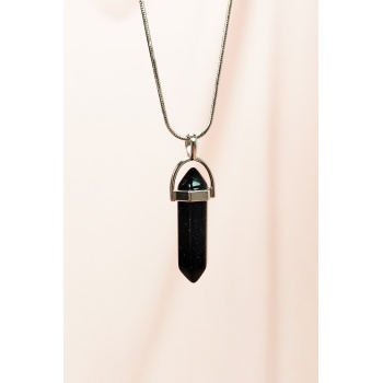 Siyah Yıldız Taşı Doğal Taşı Zincirli El Yapımı Tasarımlı Kolye Uç: 3,5 cm Zincir: 20 cm Kutulu