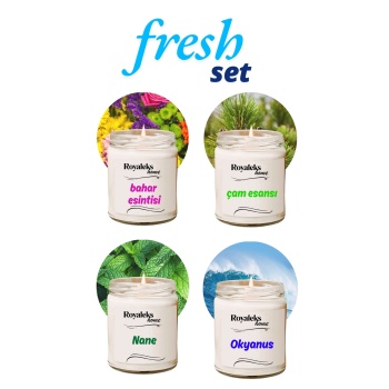 4 Adet Doğal Özel Seri Kokulu Dekoratif Kavanoz Mum 4X210 cc - Fresh Set - RYL