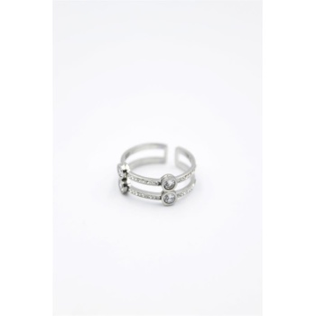 6lı İkili Taşlı Yüzük - Gümüş