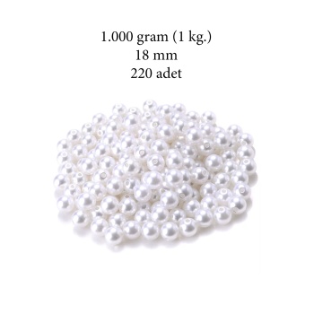1.000 gram (1 kg.) 18mm Beyaz Renk Plastik İnci Boncuk Çanta ve Takı Yapım Boncuğu (~220 adet)