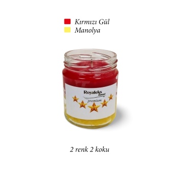 Premium Seri 2 Renk 2 Koku Sarı Kırmızı Beş Yıldız Kavanoz Mum 210 cc - RYL