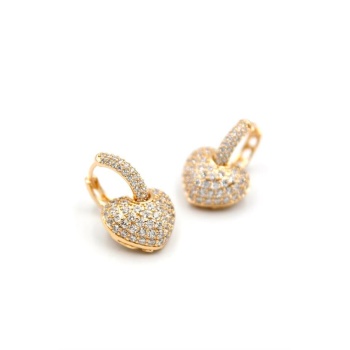 Taşlı Kalp Küpe - Altın