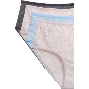 4lü Yeni Seri Renkli Yüksek Bel Fitilli Ribana Bato Külot Pudra Gri Turquaz