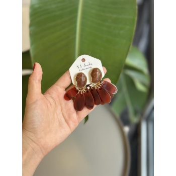 Sallantılı Taşlı Küpe - Bordo