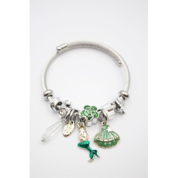 Çelik Charmlı Deniz Kızı Bileklik - Yeşil
