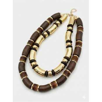 2li Ahşap Kolye - Kahverengi