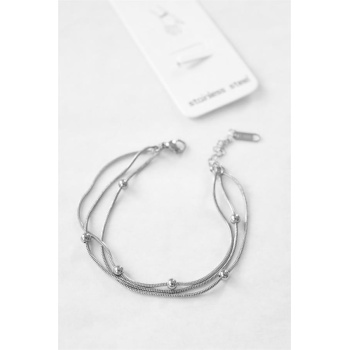 Üç Zincirli Toplu Çelik Bileklik - Gümüş