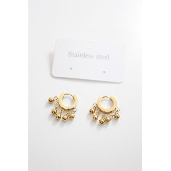 Çelik Boncuklu Halka Küpe - Altın