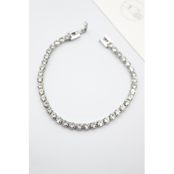 Taşlı Su Yolu Çelik Bileklik - Gümüş