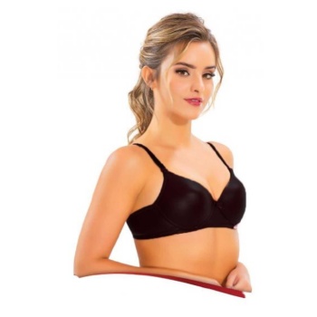 Balenli Destekli Silikonlu Deri İçi Dolu Sütyen Siyah