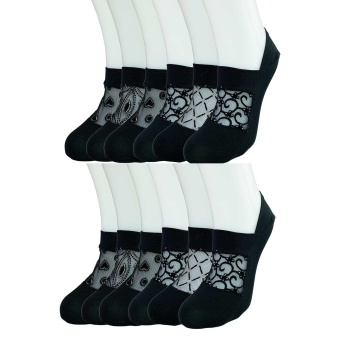 12 Adet Önü Transparan Kadın Fantezi Desenli Babet Çorap