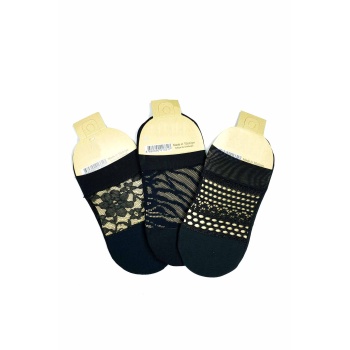 3 Adet Önü Transparan Kadın Fantezi Desenli Babet Çorap