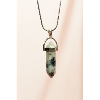 Mavi Kuvars Doğal Taşı Zincirli El Yapımı Tasarımlı Kolye Uç: 3,5 cm Zincir: 20 cm Kutulu