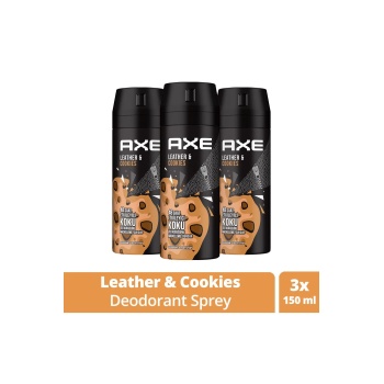 3 Adet Axe Erkek Sprey Deodorant Leather & Cookies 48 Saat Etkileyeci Koku 150 ml