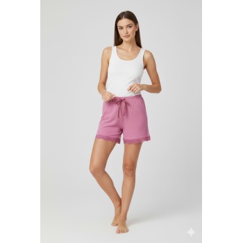 Bambu Fitilli Kadın Ev Şortu Bacak Dantel Detaylı Ev Giyim Pembe