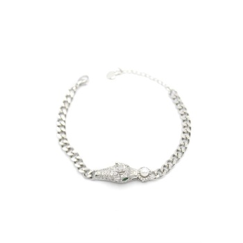 Zirkon Taşlı Leopar Bileklik - Gümüş