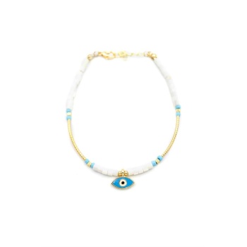 Boncuklu Göz Halhal - Beyaz