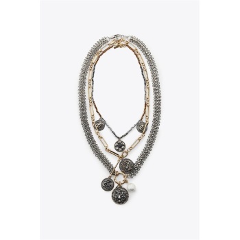 3lü Madalyon Zincir Kolye - ÇOK RENKLİ