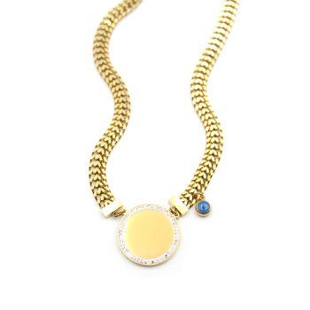 Taşlı Plaka Kolye - Altın