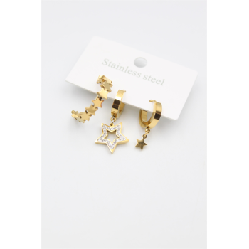 3lü Yıldız Küpe - Altın