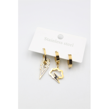 3lü Bulut Küpe - Altın