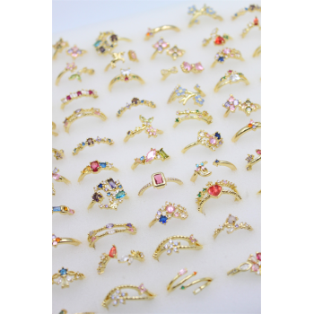 12li Karışık Prenses Yüzük Seti - Altın