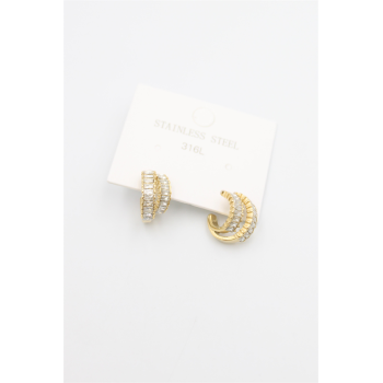 Baget Taşlı Küpe - Altın