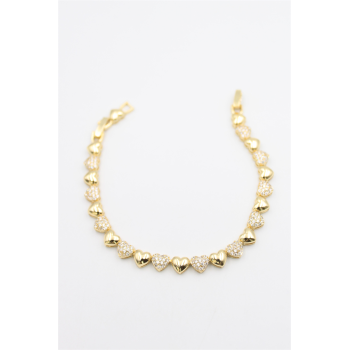 Kalp Taşlı Vip Bileklik - Altın