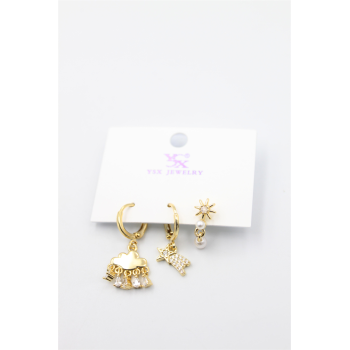 3lü Bulut Küpe - Altın