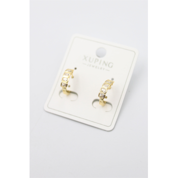 Taşlı Halka Küpe - Altın