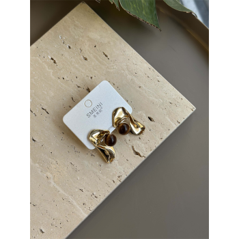 Taşlı Küpe - Kahverengi