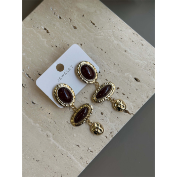 Taşlı Küpe - Kahverengi