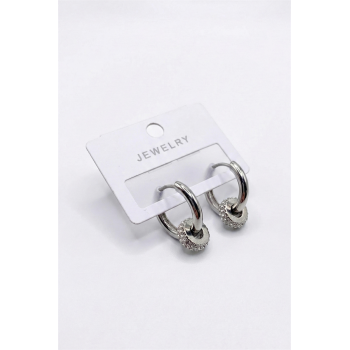 Taşlı Halka Küpe - Gümüş