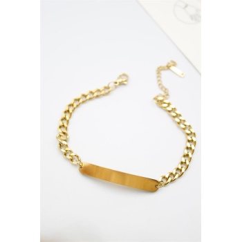 Plaka Zincir Bileklik - Altın