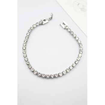 Taşlı Su Yolu Çelik Bileklik - Gümüş