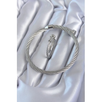 316L Çelik Gümüş Renk Sarmal Model Erkek Bileklik Yüzük Kombini - TJ-EB3599