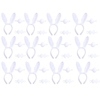 Beyaz Tavşan Kostüm Seti – Taç Papyon Kuyruk 12 li Paket