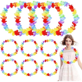 Hawaii Çiçekli Boyun Kolyesi - Renkli Tropikal Parti Leisi 12 Adet