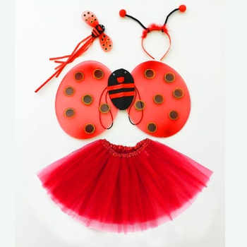 Kırmızı Uğur Böceği Ateş Böceği Kostüm Seti - (Tütü, Kanat, Taç, Asa)